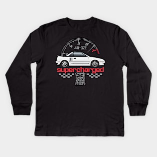 Supercharged-White Kids Long Sleeve T-Shirt